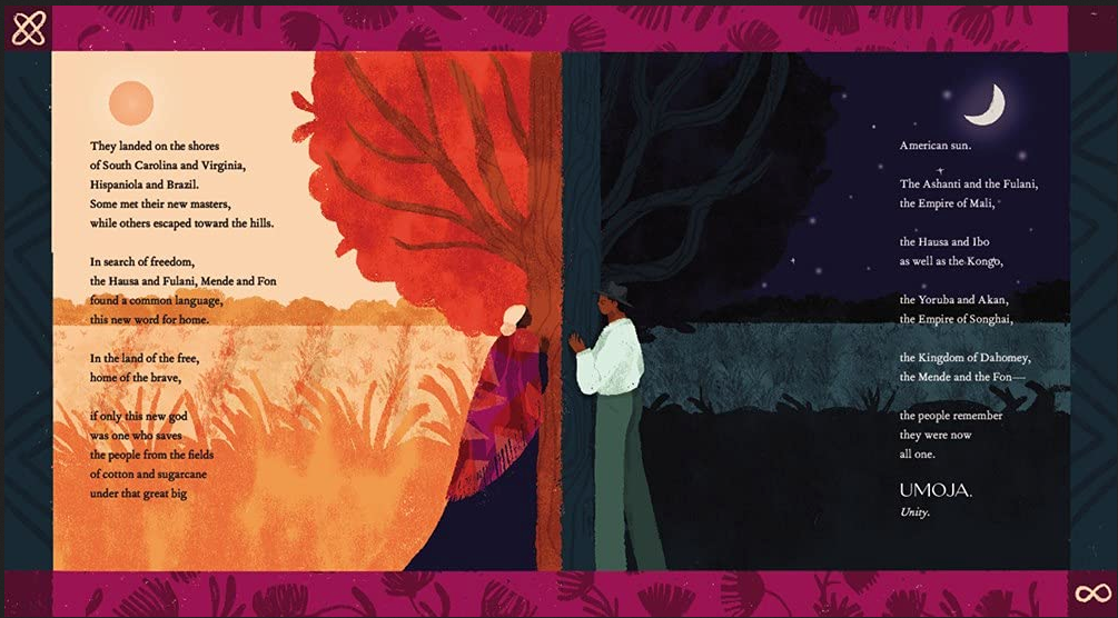 The People Remember book spread showing history and unity inspired by Kwanzaa principles and African American culture.
