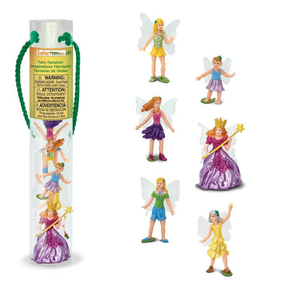 TOOB | Fairy Fantasies miniature fairy figurines with shimmering wings in vibrant colors, including a fairy queen and flower fairies.