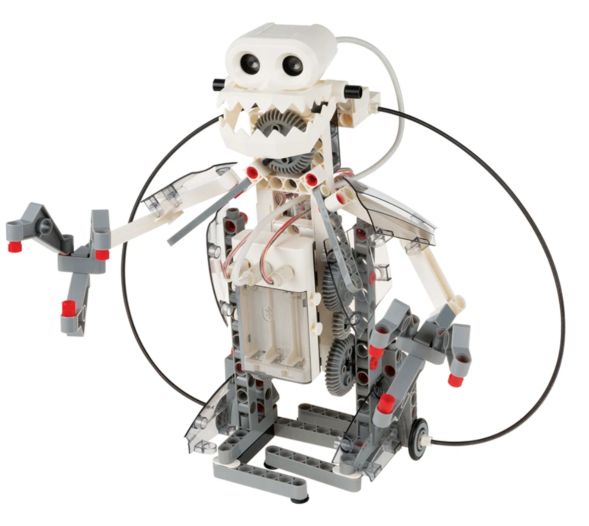 Robotics: Smart Machines kit model of a white mechanical crocodile robot with movable jaws and pincers.