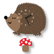 Acrylic Pendulum Clock | Hedgehog with a red mushroom pendulum, silent quartz movement, and friendly hedgehog design.