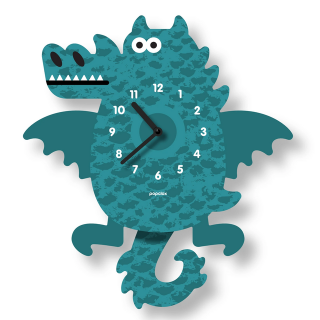Acrylic Pendulum Clock | Dragon in teal with winged dragon shape and silent quartz movement, wall mountable with velvet matte finish.