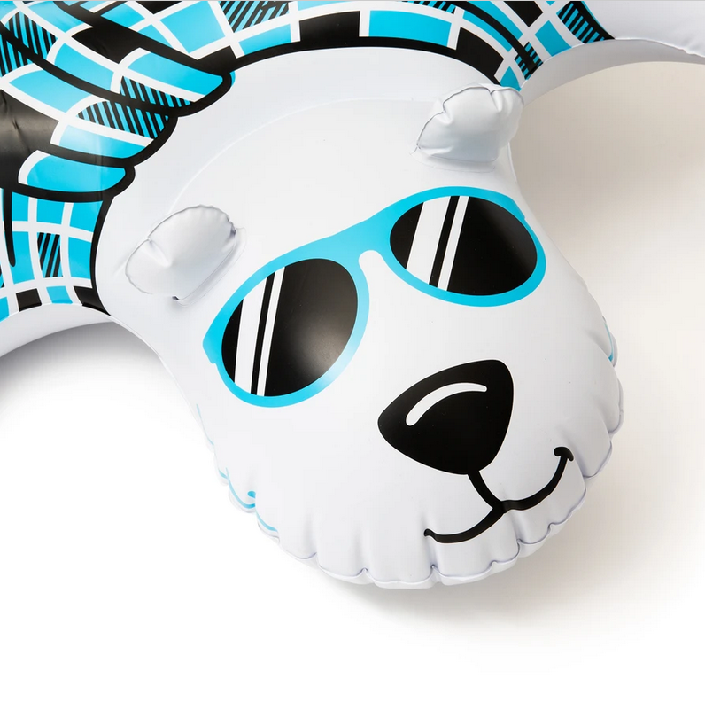 Snow Tube | Polar Bear inflatable snow tube with blue sunglasses and comfort grip handles for sledding fun.