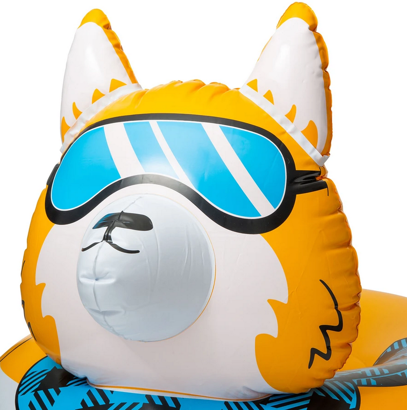Snow Tube | Corgi inflatable with snow goggles, blue scarf, durable PVC, and comfort-grip handles for winter fun.
