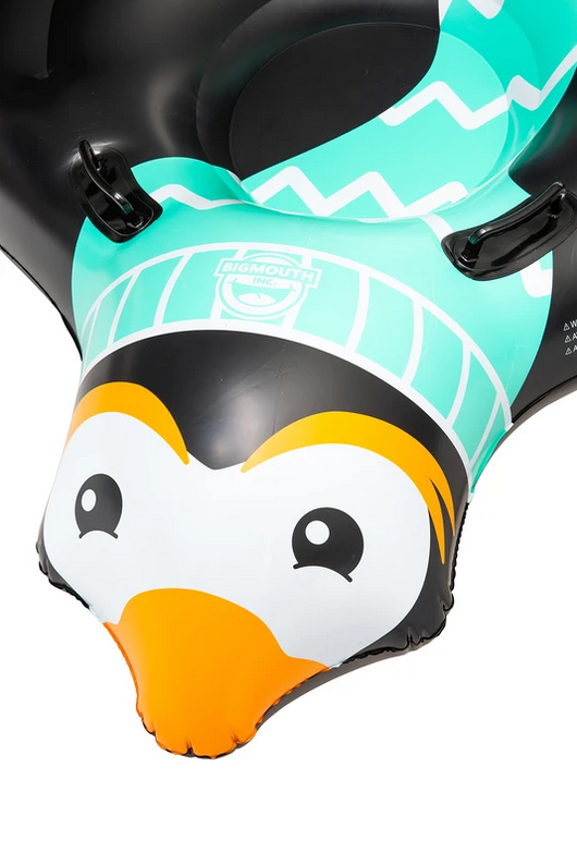 Snow Tube | Penguin with a friendly face, winter hat, comfort-grip handles, and durable PVC for snowy hillside fun.