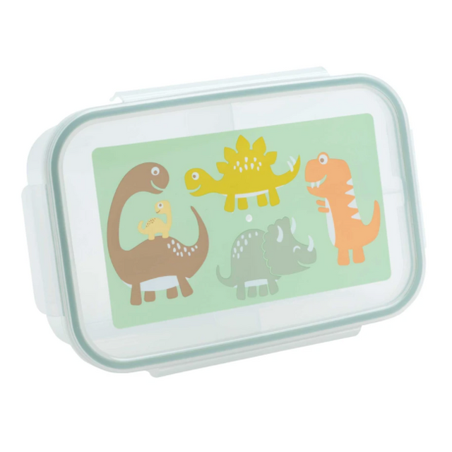 Good Lunch Bento Box | Baby Dinosaur with playful dinosaurs on lid, kid-friendly, airtight, and three compartments for easy meal packing.