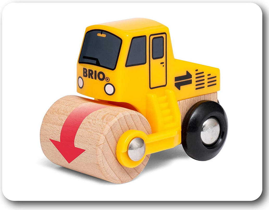 Construction Vehicles toy steam roller with natural wooden details for imaginative construction play.