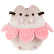 Pusheen Flower Petals plush showing gray cat with pink petal ring sitting upright in high-quality embroidered detail.