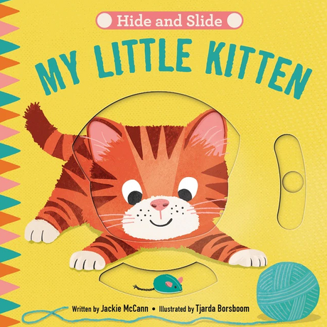 My Little Kitten interactive board book cover with a playful kitten, slider feature, and bright colorful illustration.