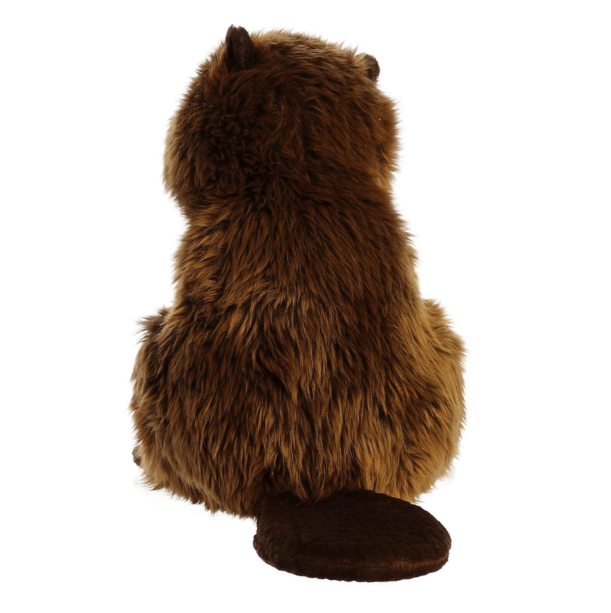 Beaver plush toy showing its soft, fluffy brown fur and wide flat tail, perfect for hugging and cuddling.