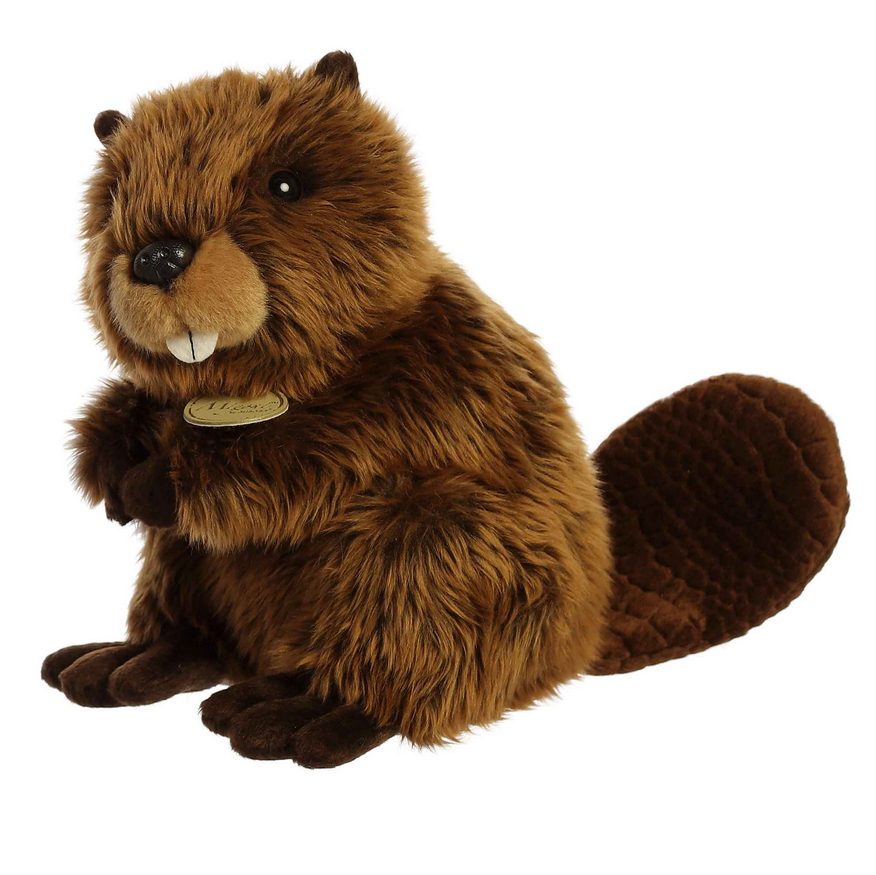Beaver plush with soft brown fur, long tail, and cute face, perfect for hugging and a lovable woodland friend.