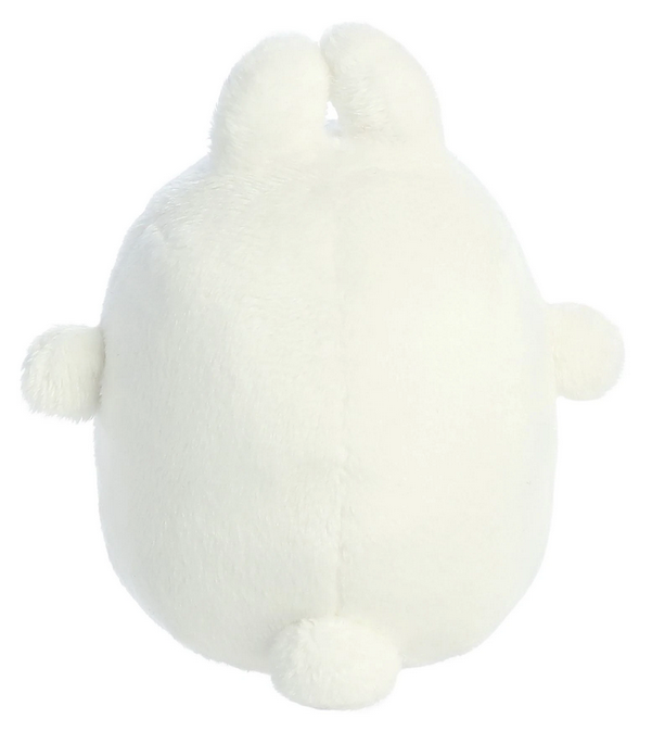 Molang Excited plush shows the back view of a soft, fluffy white bunny with ears, arms, and tail visible.