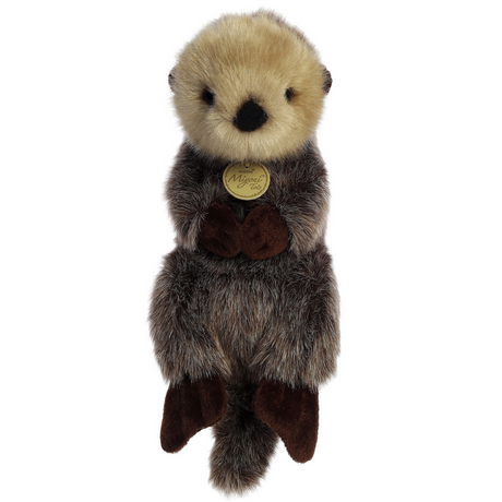 Sea Otter Baby plush toy with soft fur, holding paws, realistic and adorable, measuring 9 inches tall.