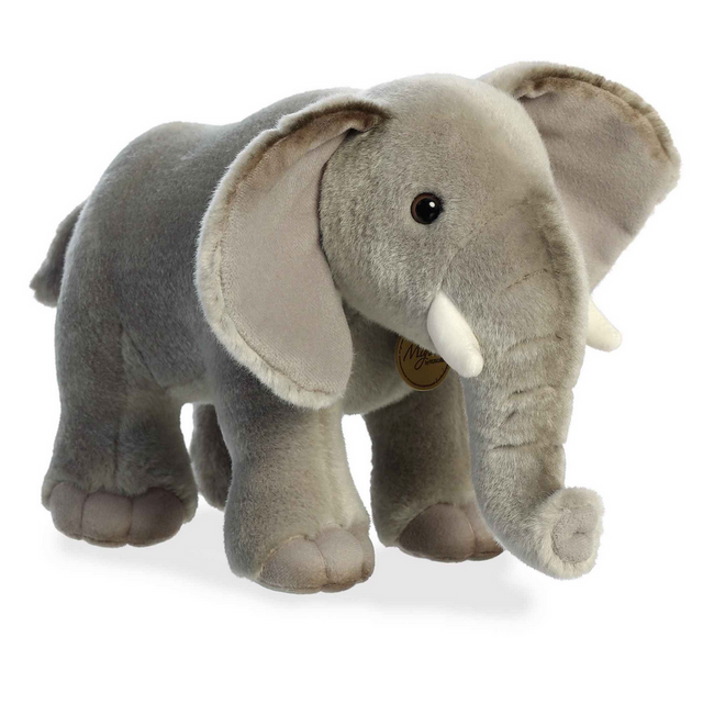 African Elephant plush with soft grey fur, large ears, small tusks, and a friendly, realistic design.
