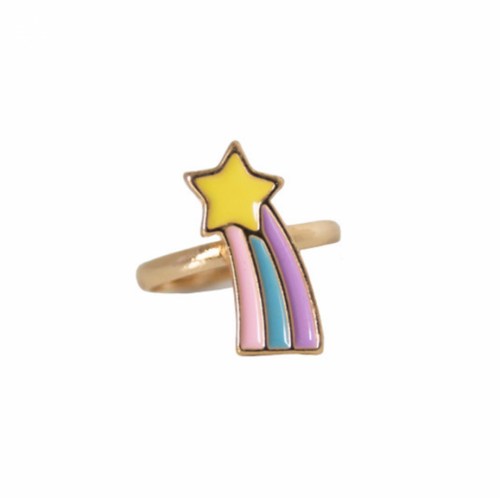 Rainbow Ring featuring a gold adjustable band with a yellow star and pastel rainbow design for fun accessorizing.