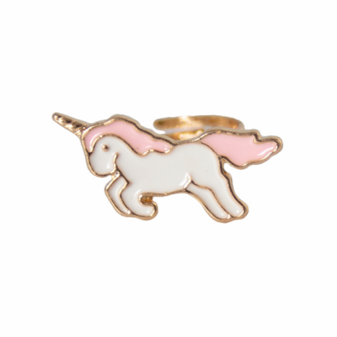 Rainbow Ring featuring an adjustable gold-tone unicorn with pink mane, perfect for fun and playful accessorizing.