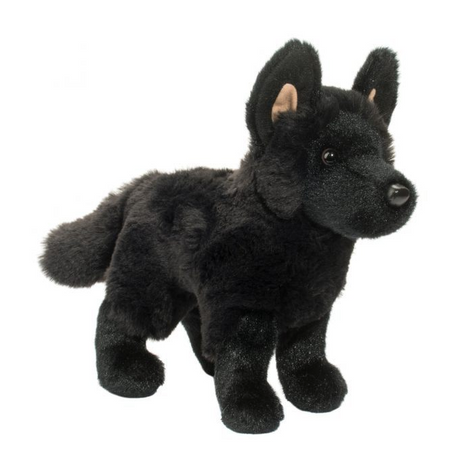 German Shepherd Black Harko plush toy with soft black fur, alert ears, and lifelike standing pose for dog lovers.