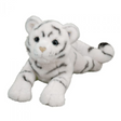 White Tiger Zahara plush toy with soft white fur, gray stripes, and blue eyes in a lying pose.