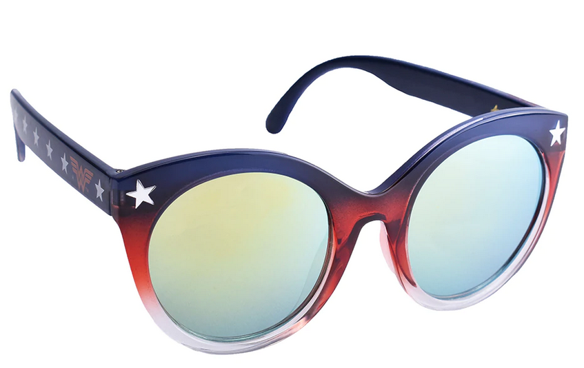 Arkaid Wonder Woman Sunglasses featuring red, white, and blue star accents with UV400 and impact-resistant lenses.