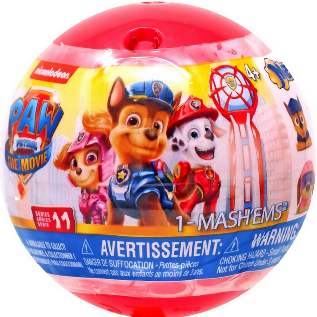 Mash'Ems Paw Patrol mystery capsule with Chase, Skye, and Marshall characters from Paw Patrol The Movie series 11.