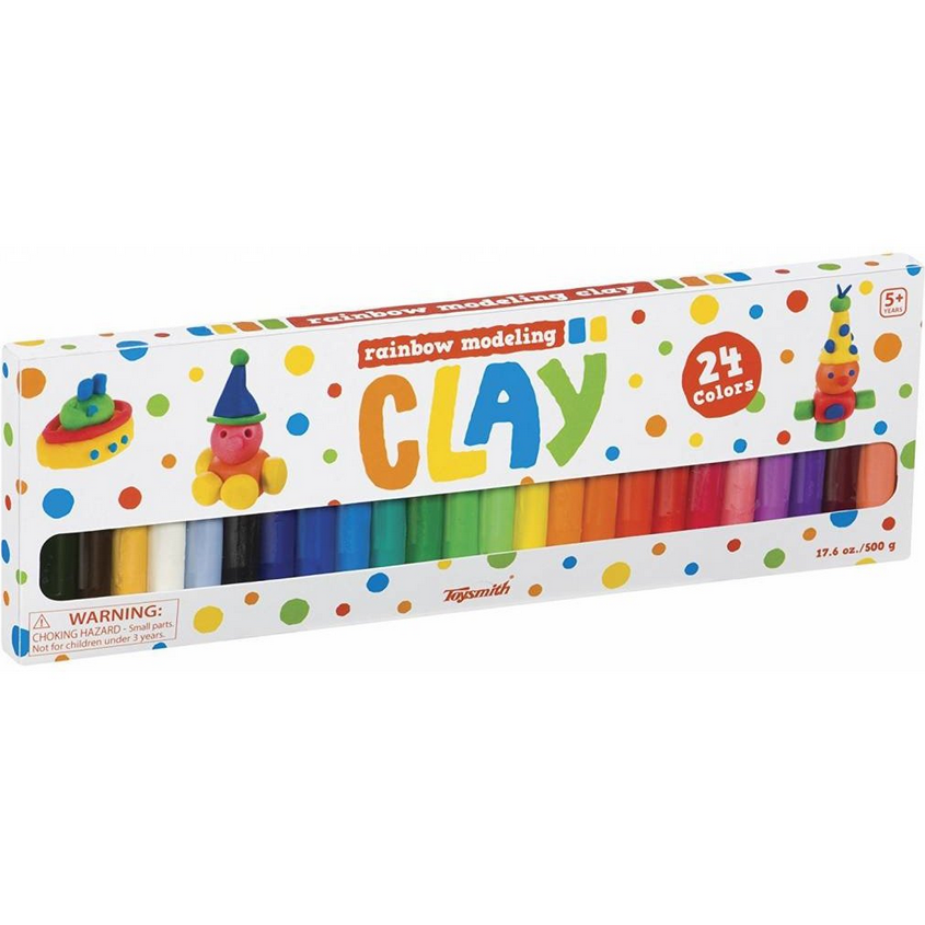 Rainbow Modeling Clay set with 24 vibrant colors for creative play, safe and long-lasting modeling clay for kids aged 5 and up.