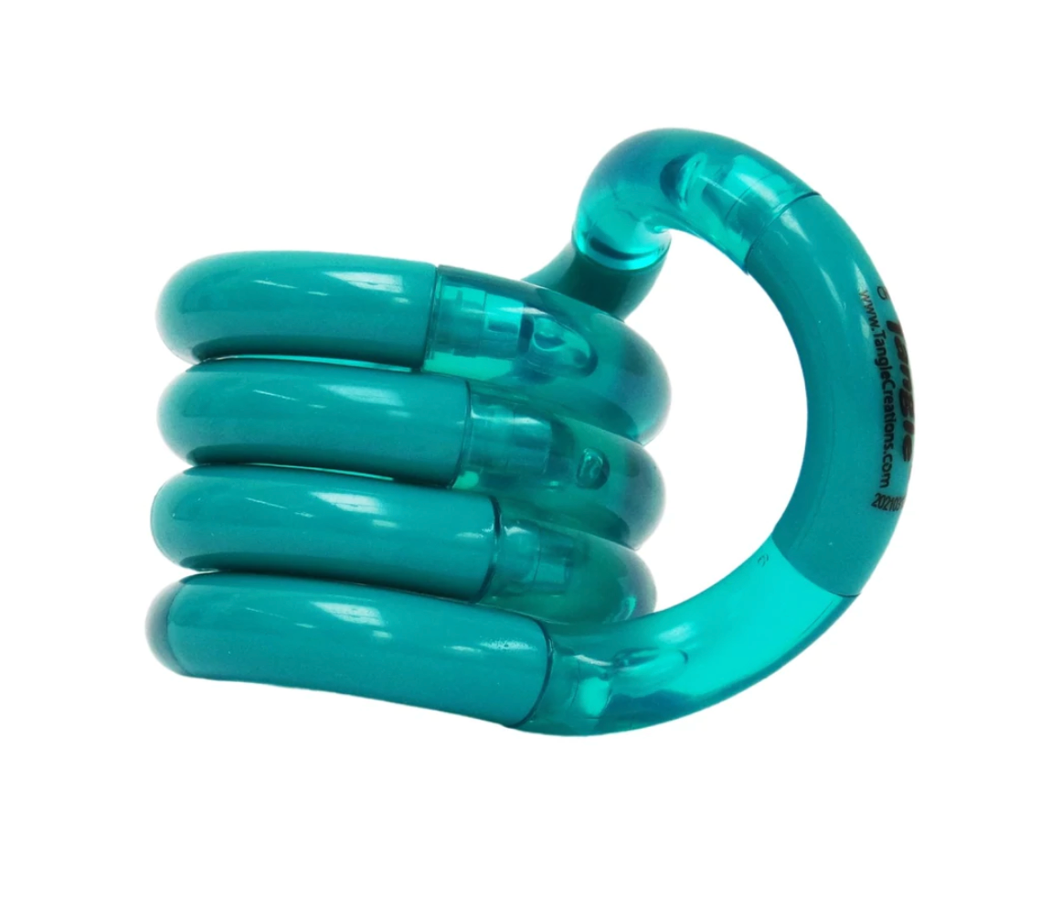 Tangle | Palm Classic in translucent teal, a fun fidget toy designed to improve motor skills and relieve anxiety.