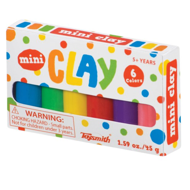 Mini Clay Set with 6 bright neon colors in a compact box, perfect for creative sculpting on the go for ages 5 and up.