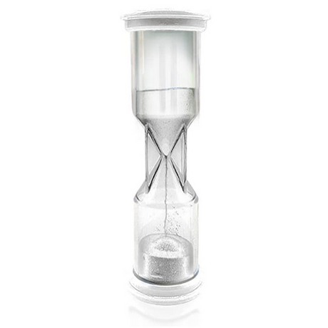 Clear 3.75-inch plastic Hourglass Timer with white sand, perfect for timing 1-minute events in classrooms or at home.