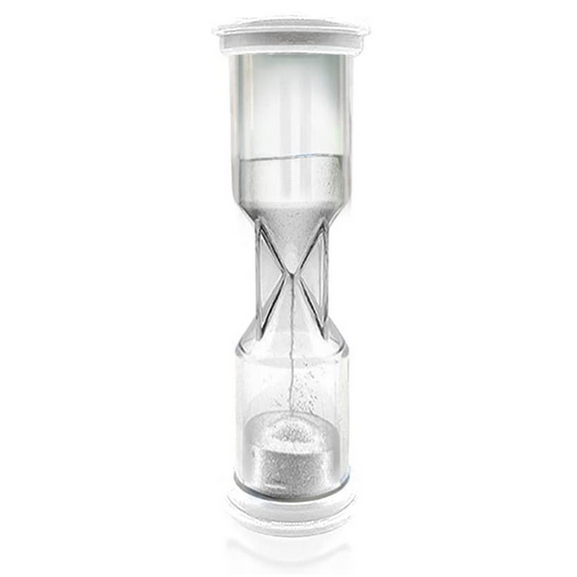 Clear 3.75-inch plastic Hourglass Timer with white sand, perfect for timing 1-minute events in classrooms or at home.
