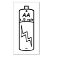 Black and white sketch of a 1.5 volt AA Battery x1 with a lightning bolt design on the body.