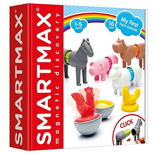 Smartmax My First Farm Animals magnetic building set for kids ages 1-5 with colorful farm animals and 16 pieces.