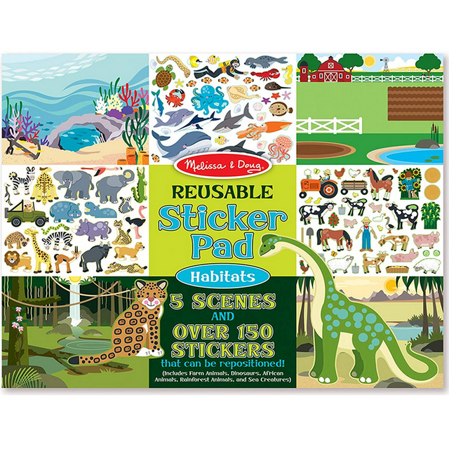 Sticker Pad Habitats reusable sticker book with 5 scenes and over 150 repositionable animal and nature stickers.