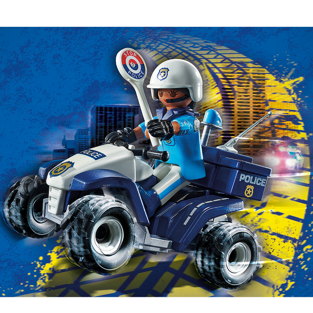 City Action | Police Quad toy with Policewoman figure, quad bike, and accessories for imaginative play.