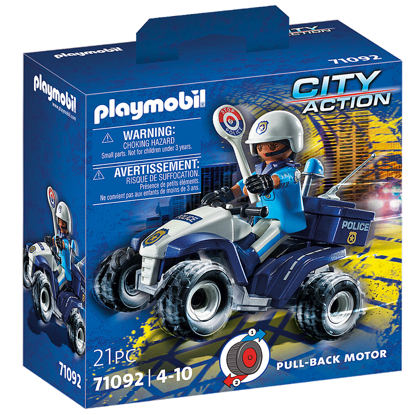 City Action | Police Quad with policewoman figure and pullback motor for action-packed play, 21 pieces included.