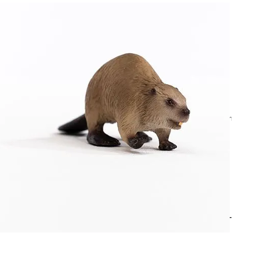Beaver figurine toy with realistic fur, webbed feet, flat tail, and distinctive teeth, perfect for kids ages 3 and up.