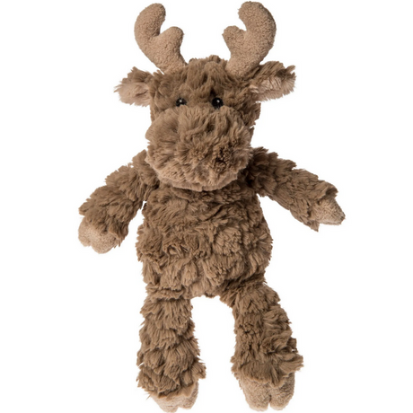Putty Nursery Moose plush toy with textured soft fabric and embroidered eyes, perfect size for nursery comfort at 11 inches tall.
