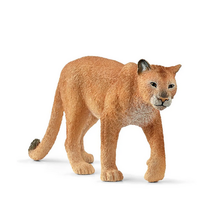 Cougar figurine showing a lifelike, slender wildcat in a walking pose with detailed fur and piercing gaze.