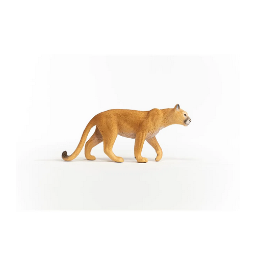 Cougar figurine with lifelike detail in pouncing pose, showing slender body and piercing gaze, perfect for ages 3 and up.