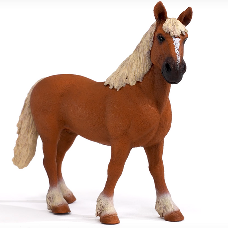 Detailed brown Belgian Draft Horse figurine with cream mane, perfect for Farm World collections and playtime.