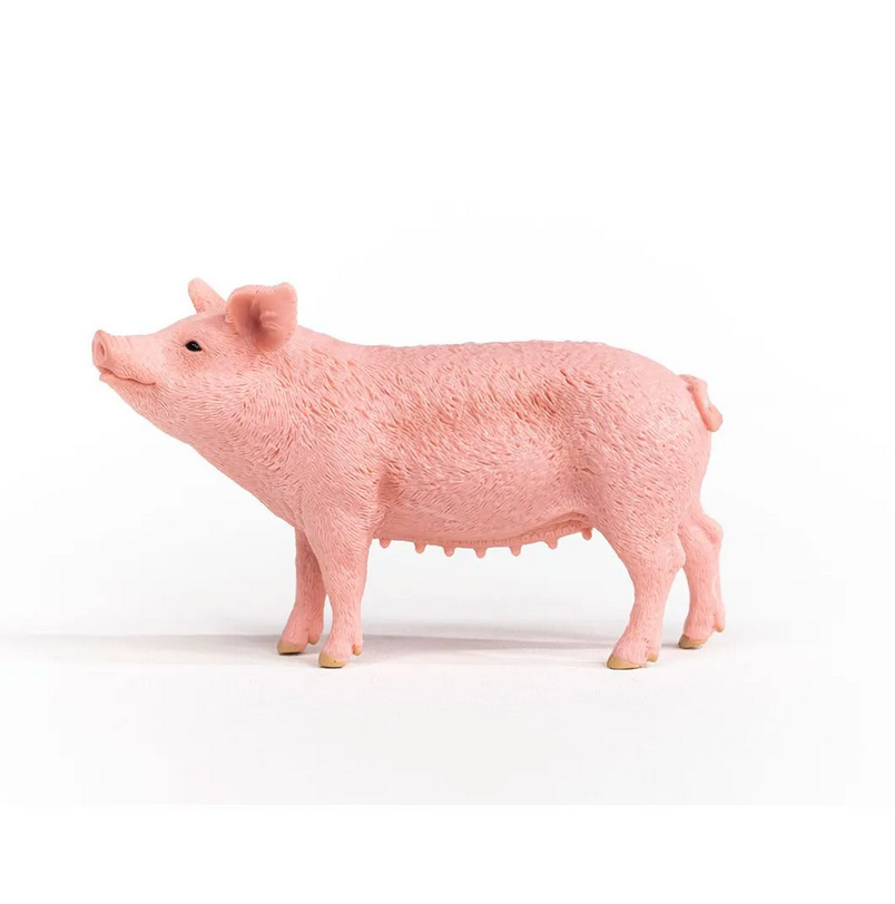 Pig toy figurine from Schleich Farm World with realistic details, sized 4.06 x 1.22 x 2.36 inches.