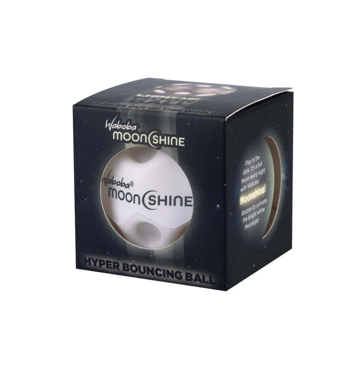 Moon Ball | Moonshine in black packaging featuring a light-up hyper bouncy ball with a moon and stars background.