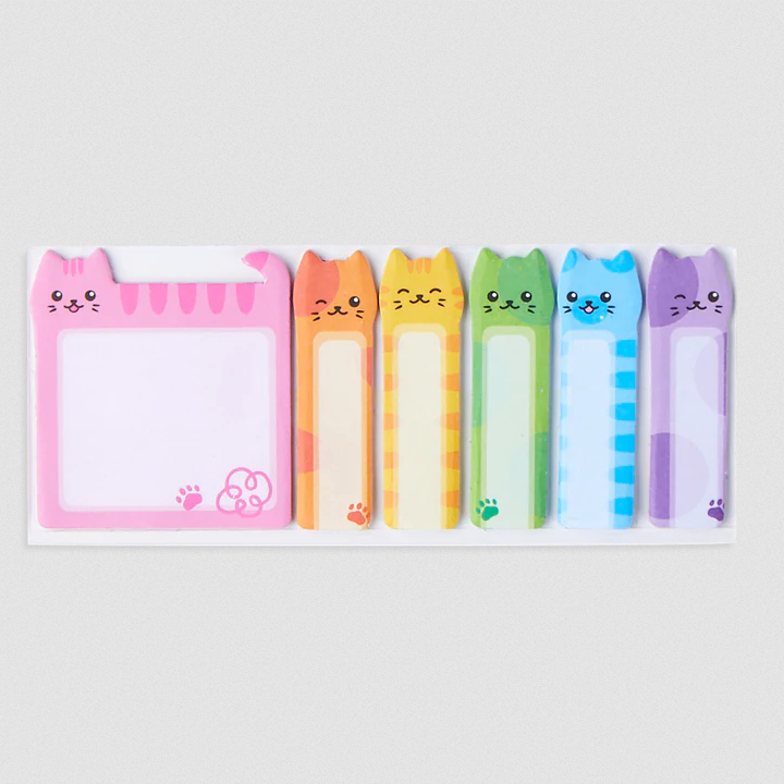 Note Pals Cats colorful sticky note tabs featuring six bright cat designs for marking books and study guides.