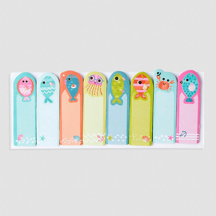 Note Pals Fish colorful aquatic-themed sticky note tabs with friendly fish and crab designs for reminders and bookmarks.