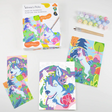 Paint By Number Husky & Unicorn kit with 2 canvases, 15 acrylic paints, 4 brushes, and postcard prints for kids.