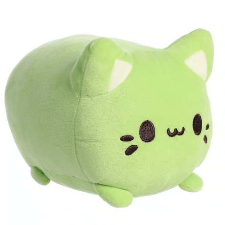 Soft green plush cat with embroidered features and minky fabric, 7 inches, Meowchi Green Tea stuffed toy.