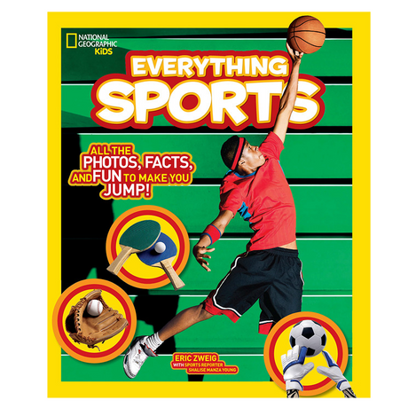 Everything Sports book cover showing a basketball player jumping, featuring sports images and bold title text.