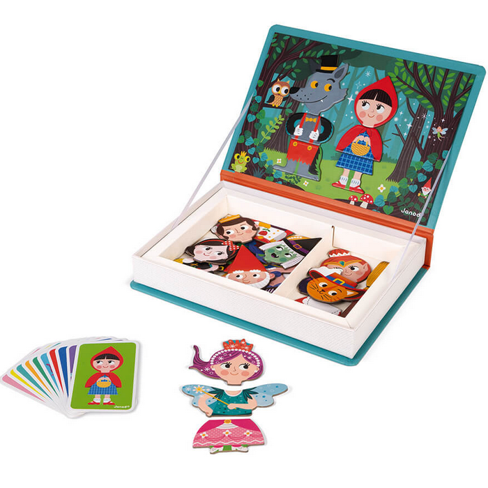 MagnetiBook Fairy Tales magnetic set with character pieces and template cards for creative storytelling and play.