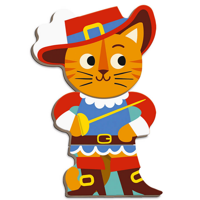 MagnetiBook Fairy Tales magnetic cat character dressed as a musketeer with hat, boots, and sword for kids.