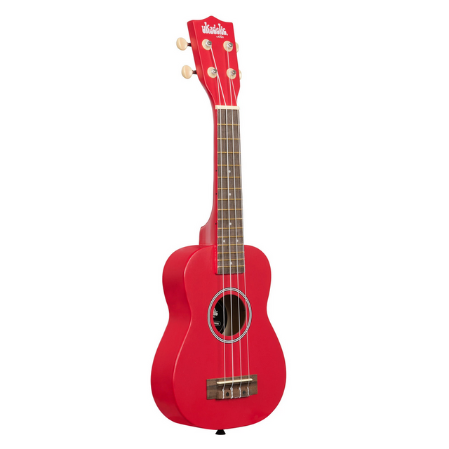 Ukadelic Ukulele | Cherry Bomb in vibrant red with wood fingerboard and bridge, soprano size, ready to dazzle.