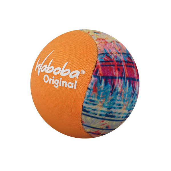 Waboba Original Tropical ball with vibrant orange and colorful water-inspired design for bouncing on water games.