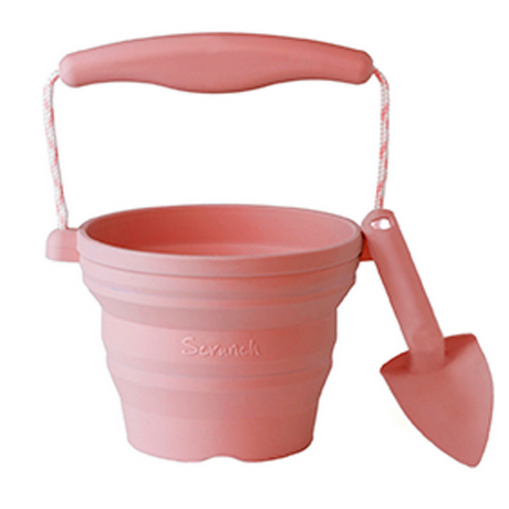 Seedling Pot Rose collapsible soft silicone pot with trowel and rope handle, perfect for gardening and seedlings.